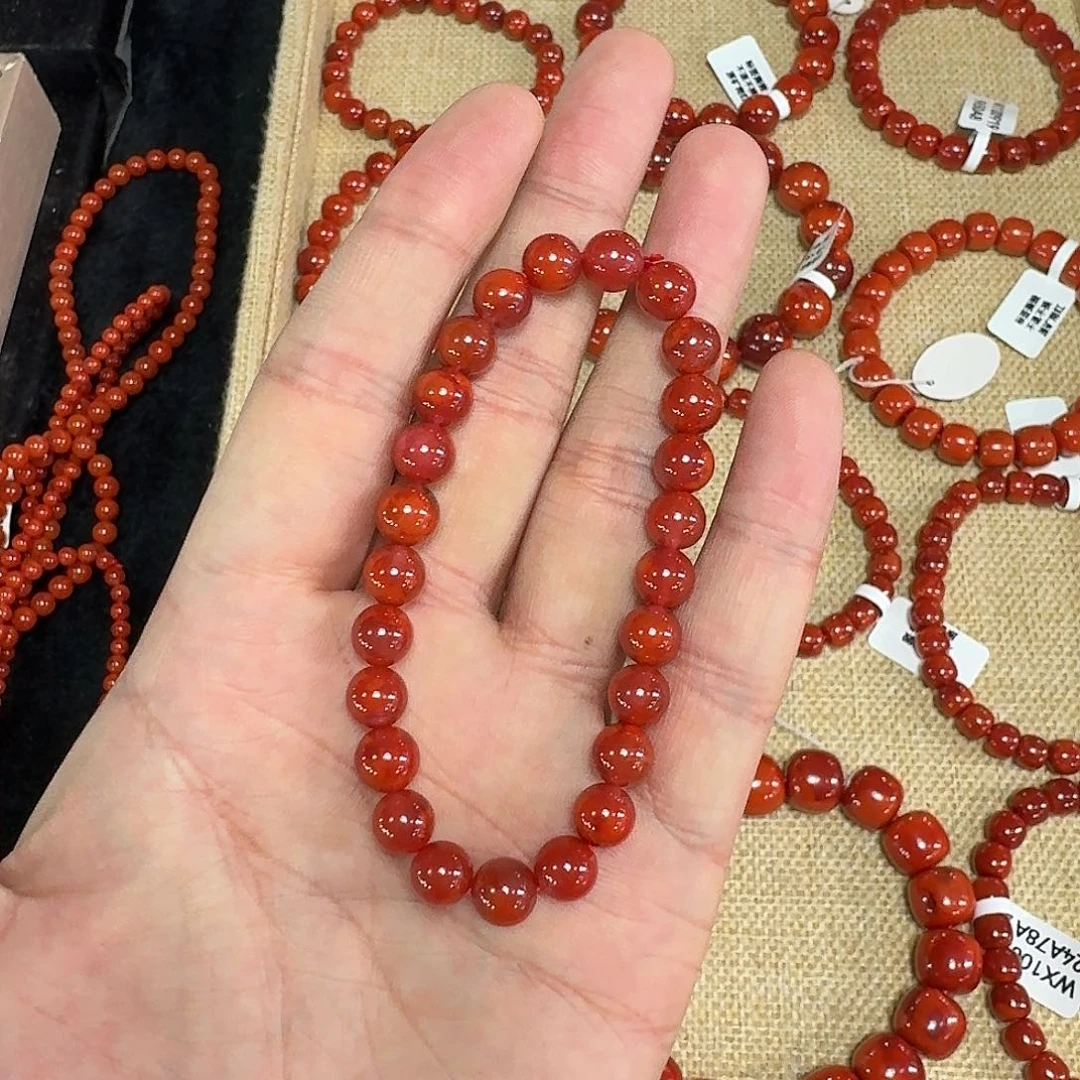 南红玛瑙未镶嵌手链原矿南红手串7mm➕高品质妖火炎