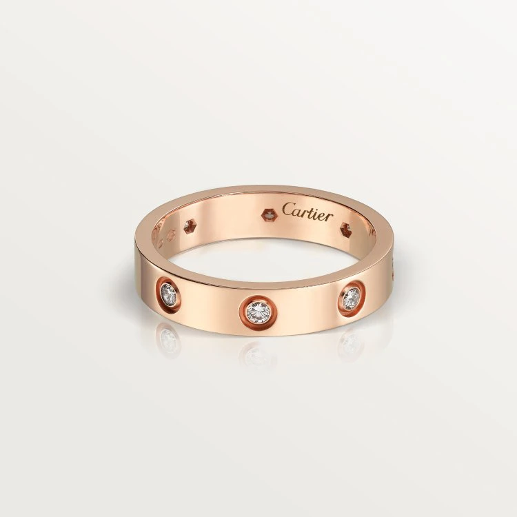 99新 Cartier/卡地亚 Love款式18k玫瑰金窄版八钻戒指