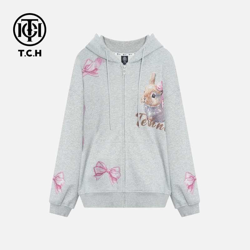 TCH轻奢烫钻休闲宽松连帽卫衣外套男女同款T75C17E9008私服tch