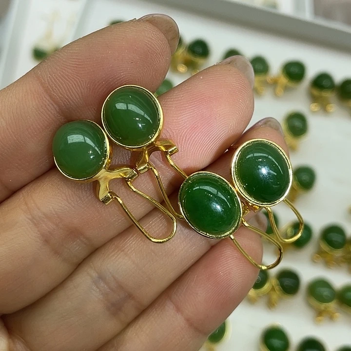 和田玉（碧玉）银S925镶嵌耳饰颜色多样性发货拍一发一