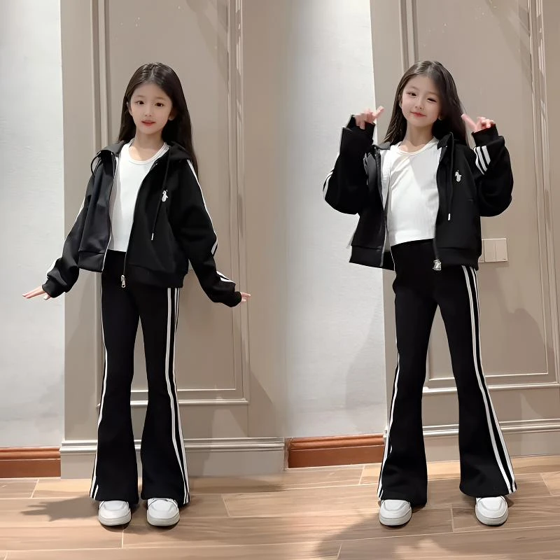 女童秋装2025新款套装时髦洋气儿童运动喇叭裤两件套女孩衣服春秋