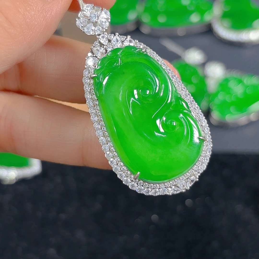 翡翠银S925镶嵌吊坠(不含链)