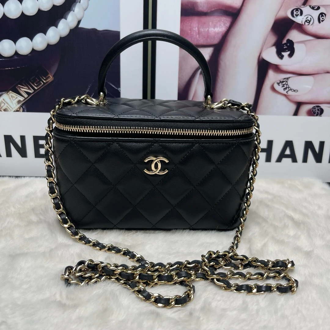 99新 Chanel/香奈儿 黑金羊皮手柄长盒子（24年芯片）