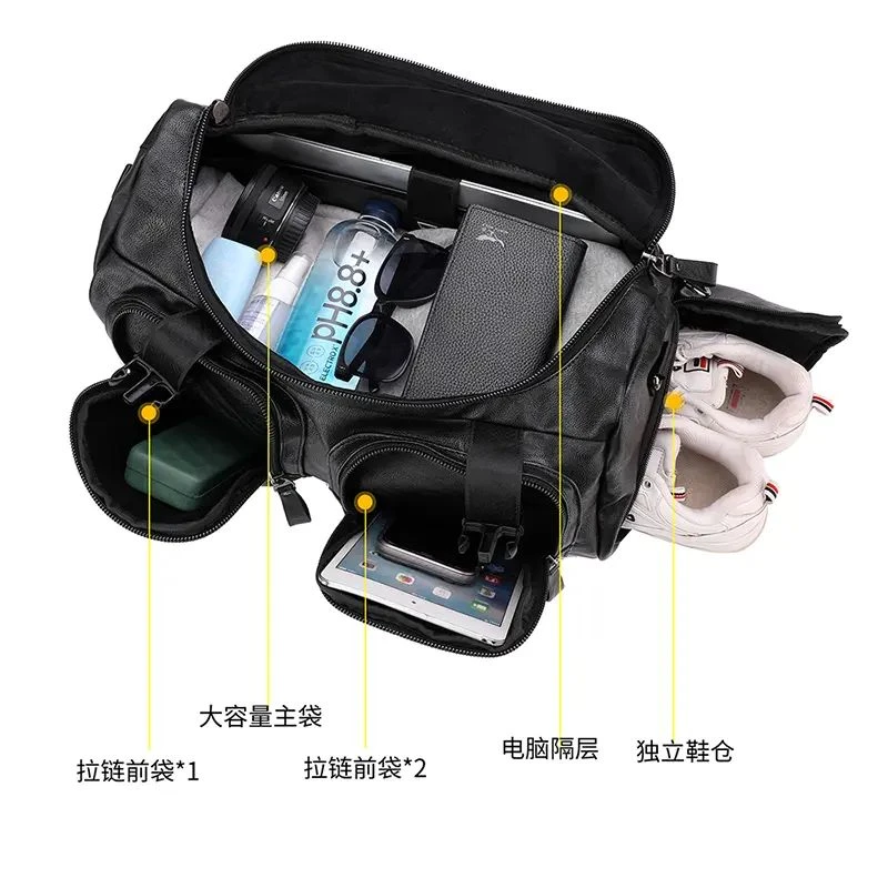 【MDS】男士多功能旅行包大容量双肩包牛皮户外防泼水斜跨真皮包