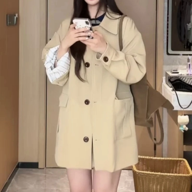 卡其色简约风衣外套女2025早秋新款气质复古中长款休闲大衣上衣潮
