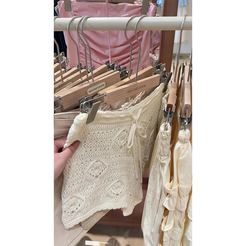 时髦钩花镂空系带针织休闲短裤女百搭辣妹抽绳弹力裤子热裤靴裤秋