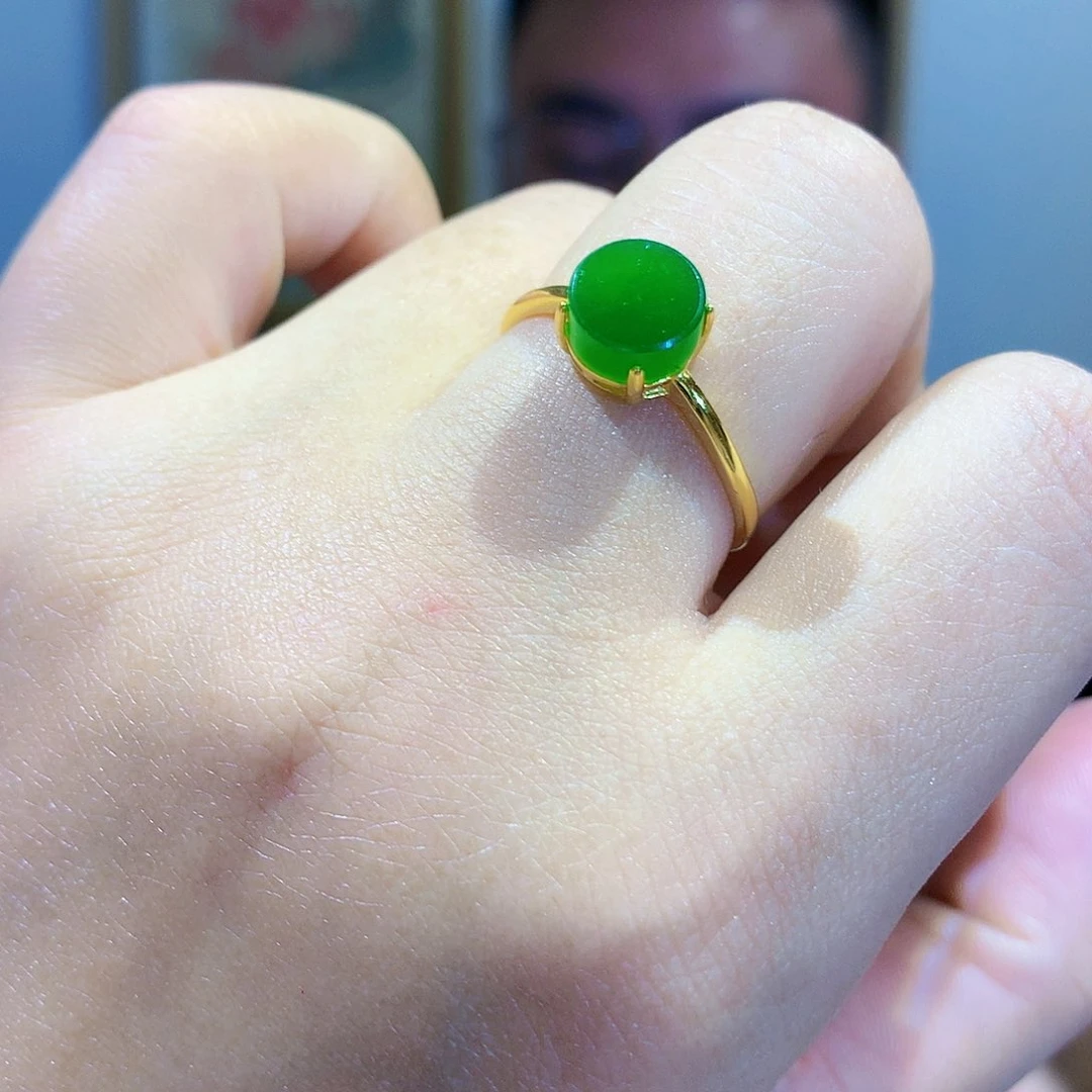 和田玉（碧玉）戒指银S925镀金镶嵌