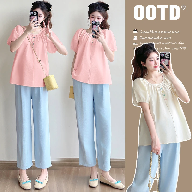 夏季新款短袖孕妇上衣宽松甜美减龄孕妇娃娃衫百搭休闲孕妇打底衫