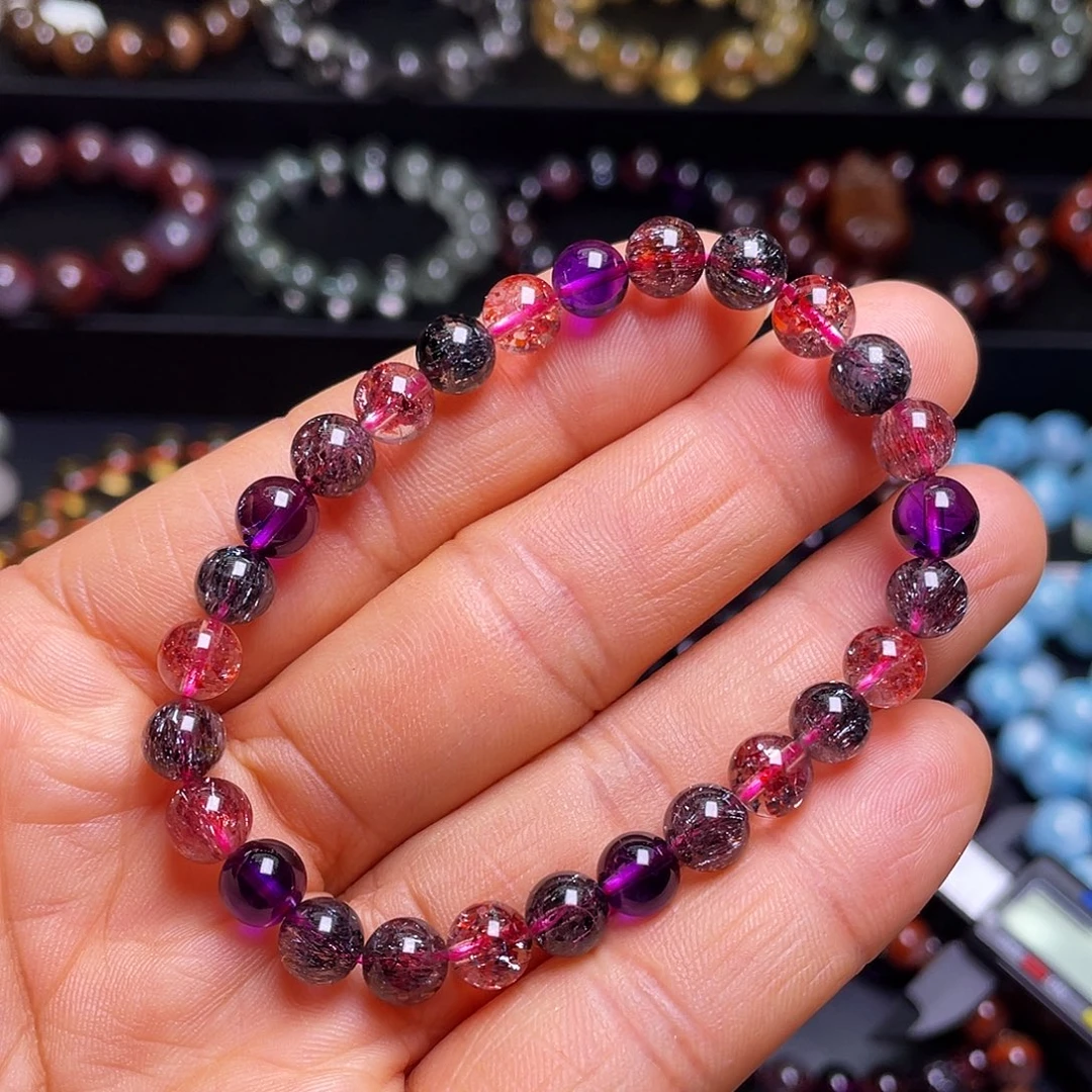 水晶手链未镶嵌毕业级黑加仑超七7m