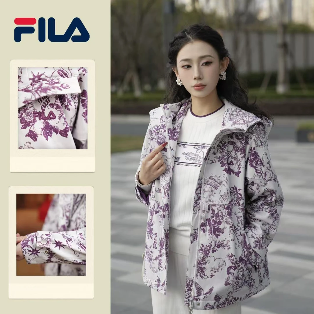 FILA/斐乐女款休闲高级感印花连帽遮肉宽松外套欧若风F11W518707F