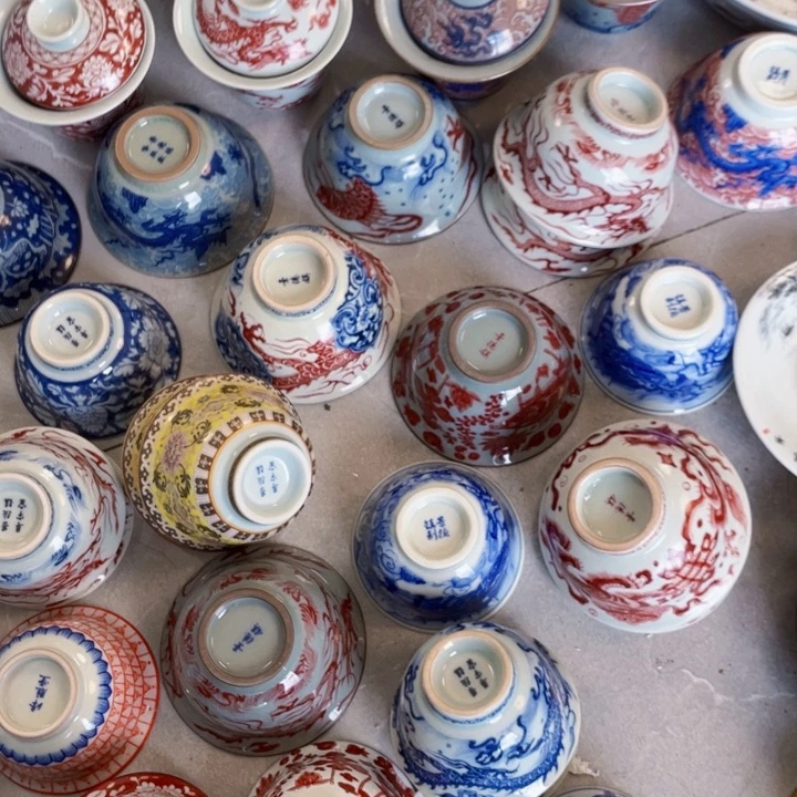 焰***燃瓷片老陶泥青花海水龙打压手加穿花龙压手