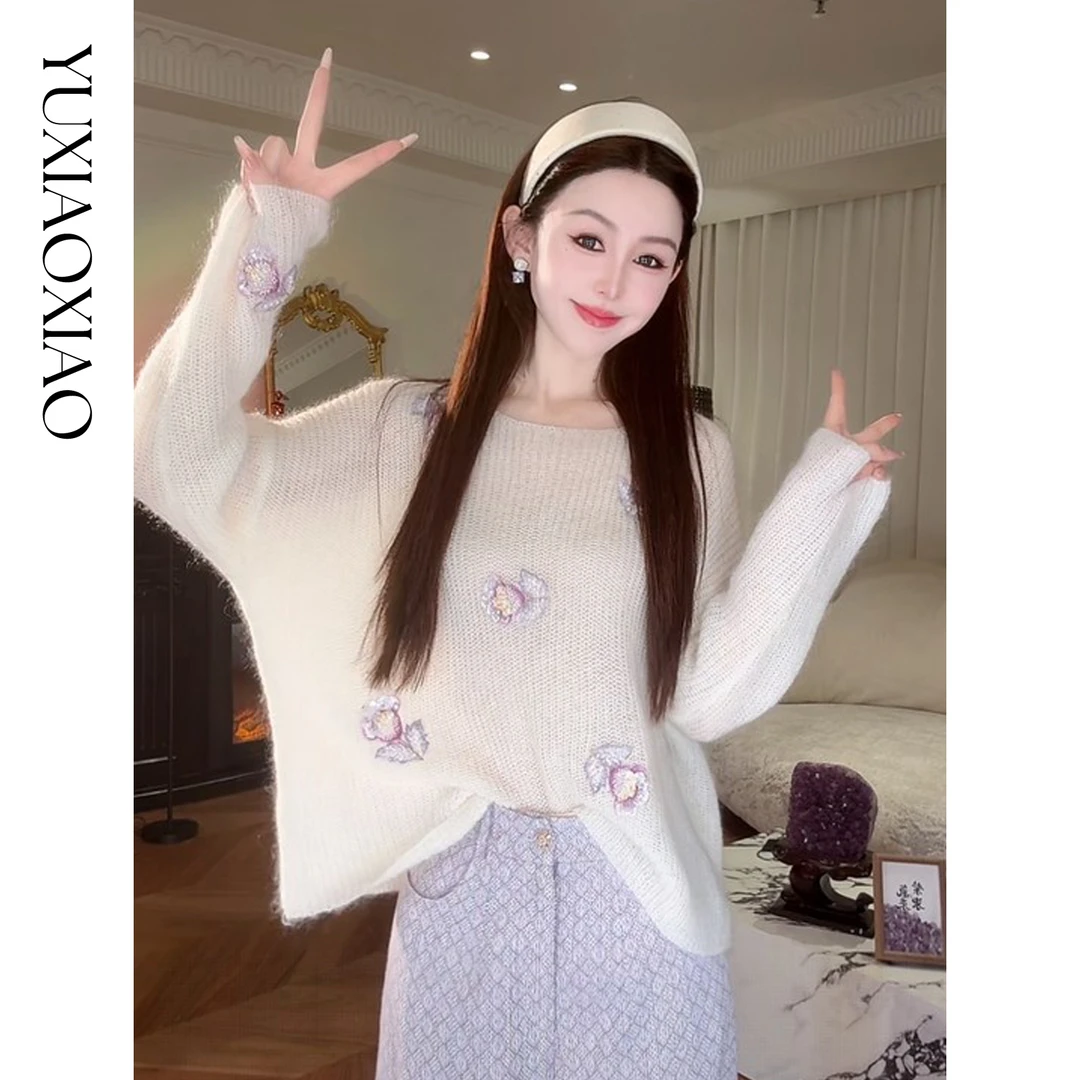 余潇潇【云柔花恋】慵懒松弛感马海毛绵羊毛混纺宽松落肩一字毛衣