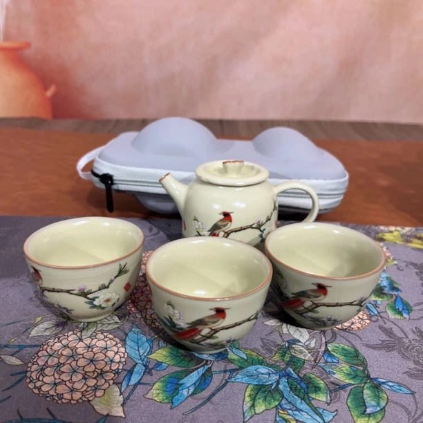 喜上眉梢旅行茶具一壶三杯小容量茶壶150毫升露营车载功夫茶具