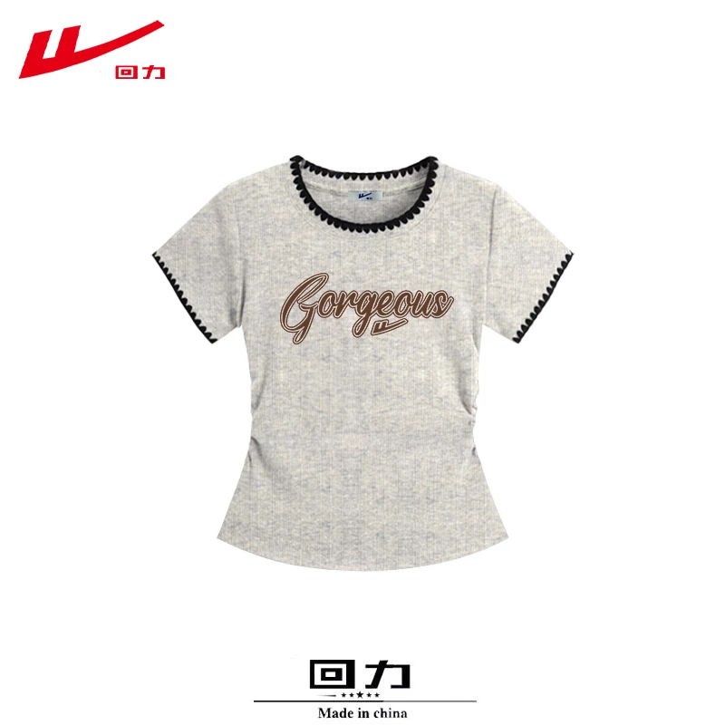 回力夏季夏装棉短袖T恤女修身冷淡系短款辣妹多巴胺小众复古款