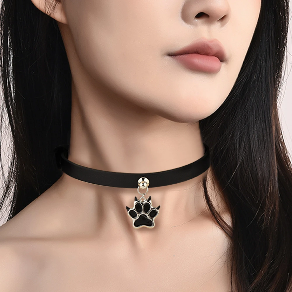 合金木质项链 sub专属项圈女颈带猫爪真皮铆钉choker颈