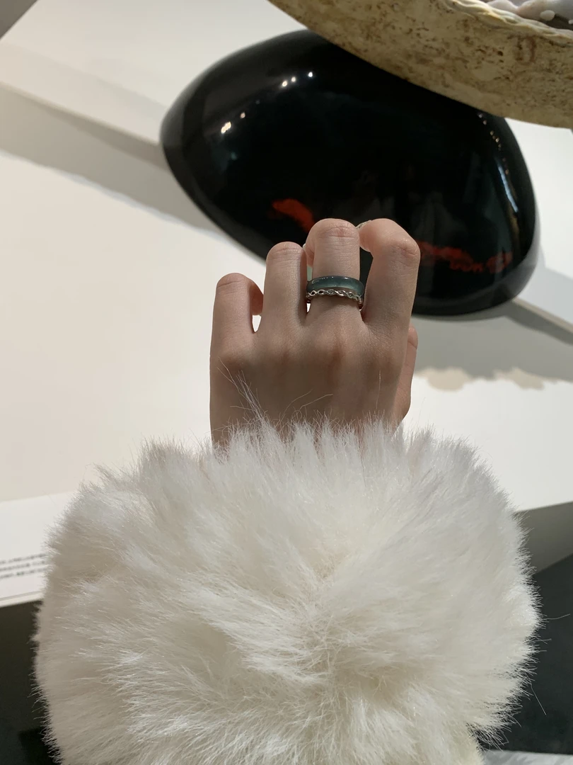 『春日新款』蓝绿色调小细条天然翡翠戒指叠戴超美