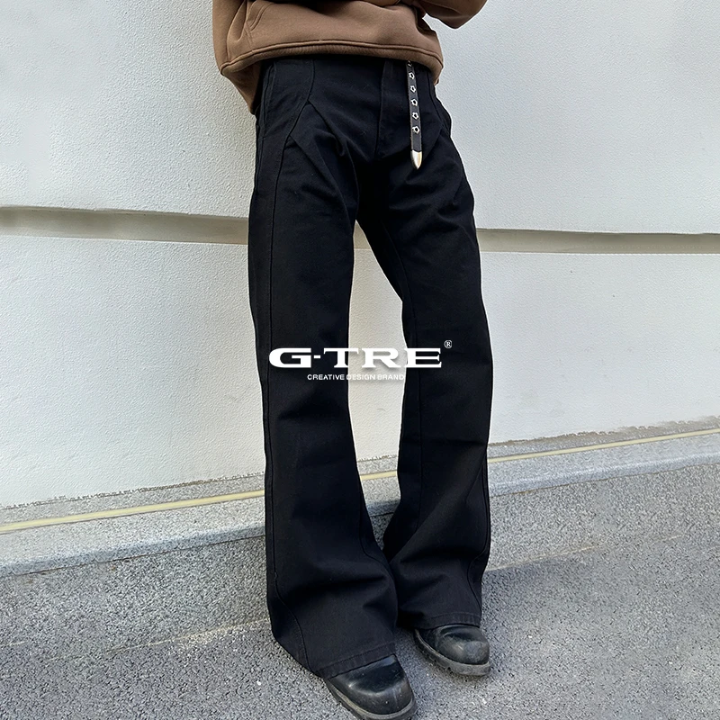 G-TRE 25SS‘鲨鱼鳍’裁片褶皱拼接弯刀Bootcut显瘦牛仔裤