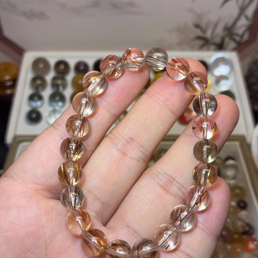 水晶手串未镶嵌8mm+黑金超七单圈多样性发货