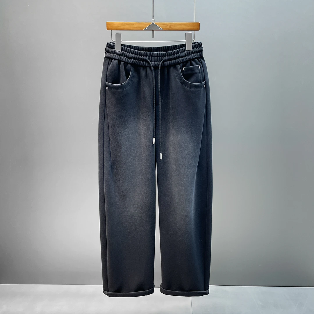 2025秋季新款百搭男士纯色休闲裤时尚极简风垂感做旧男款直筒裤