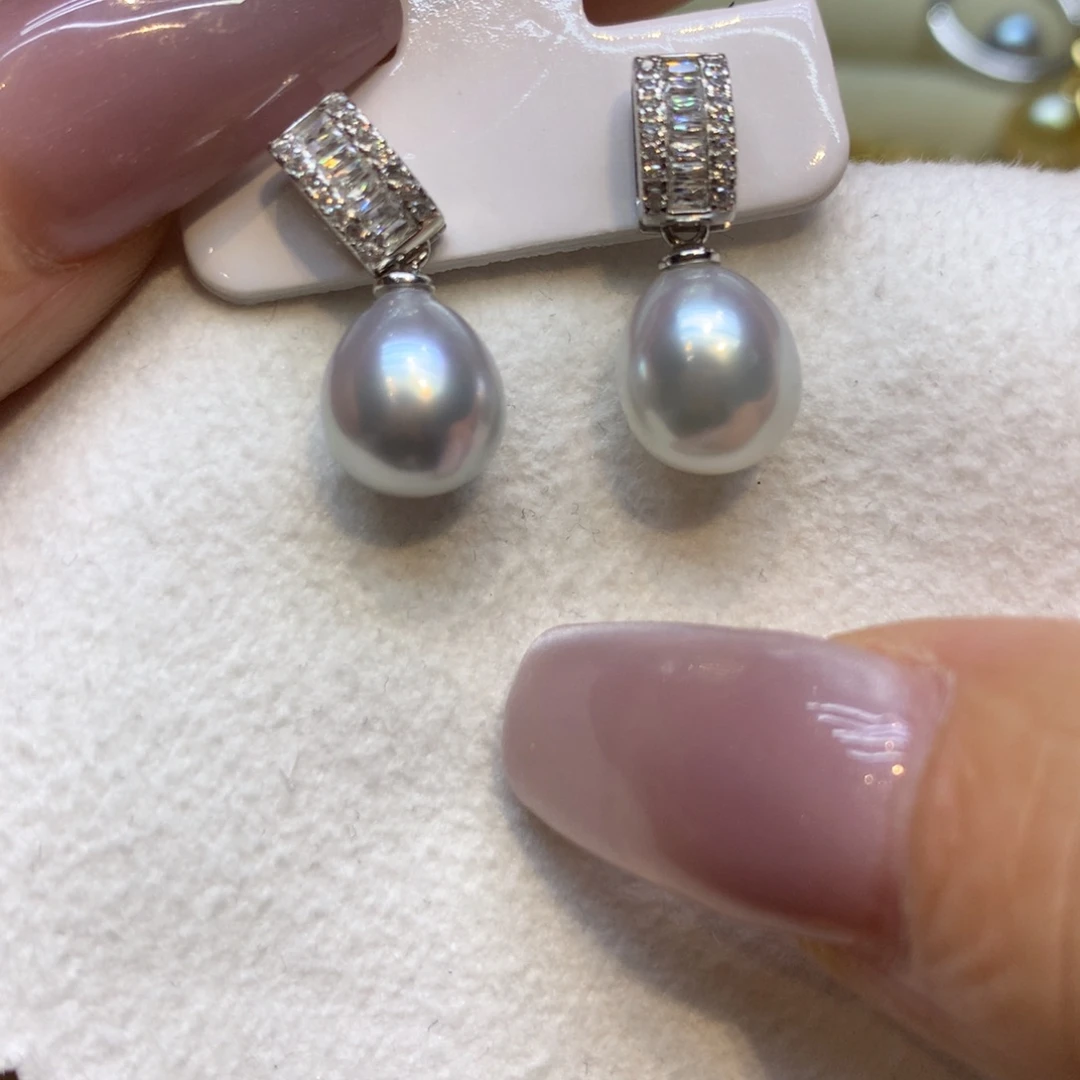 银S925镶嵌耳饰海水珍珠