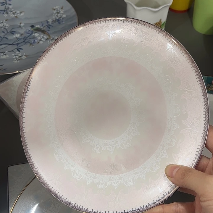 瓷片微瑕骨瓷粉色洛可可圆盘一个