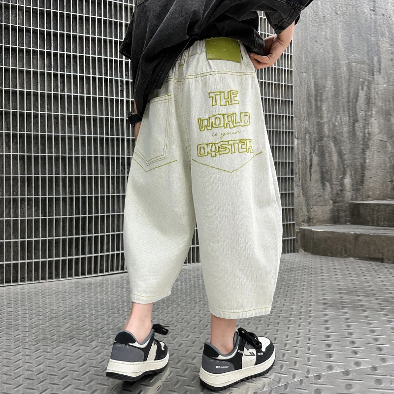 男童裤子夏季薄款2025新款儿童夏天牛仔裤中大童夏装男孩七分裤潮