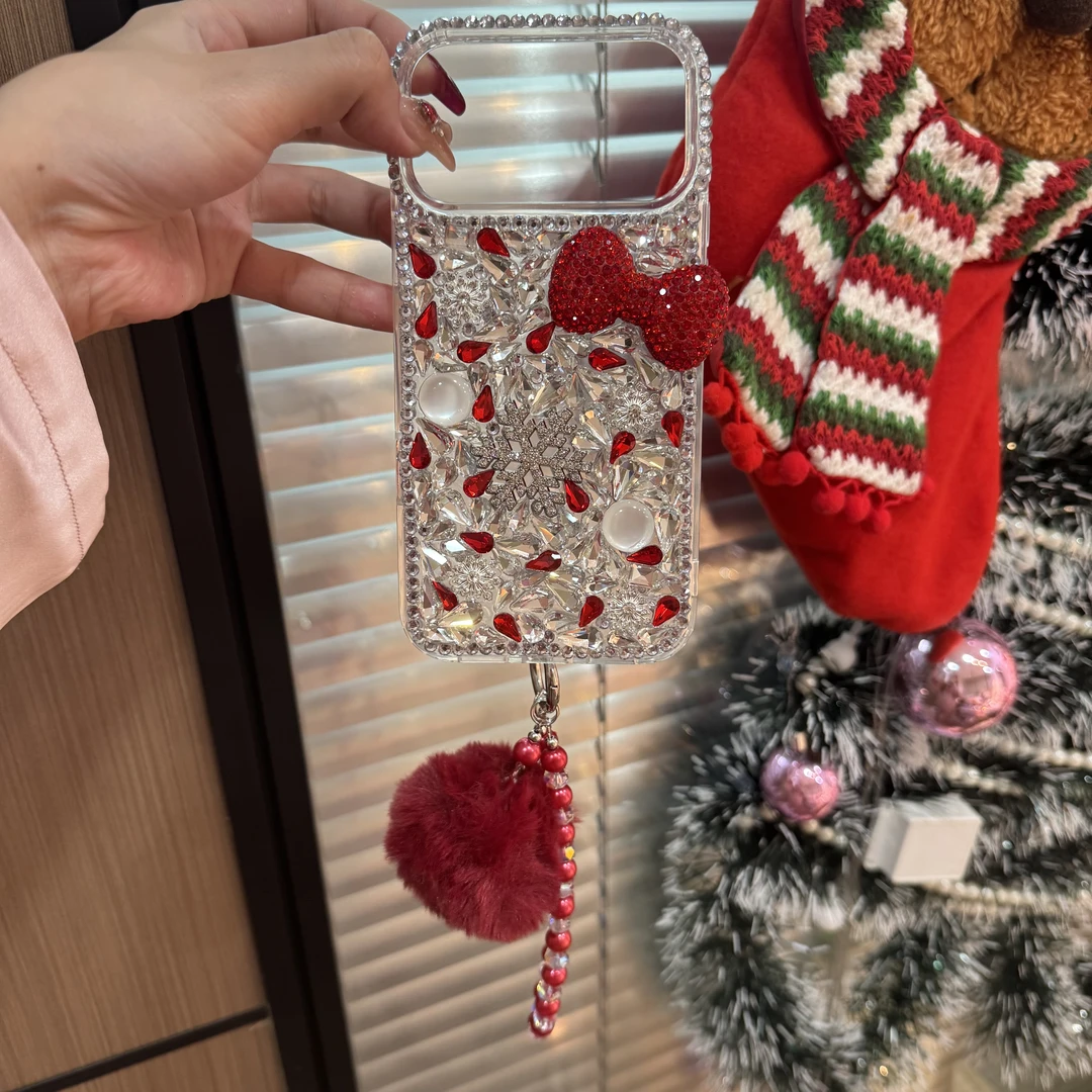 原创高奢爆闪手作满屏水钻适用于iPhone15水晶16蝴蝶结17promax壳