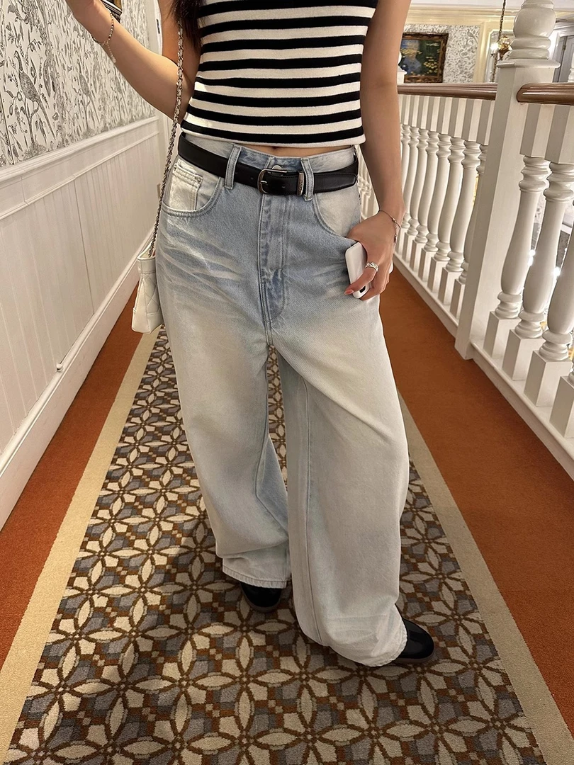 ONEXH·2025春夏新款 设计感洗水阔腿裤牛仔裤百搭韩版显瘦拖地裤