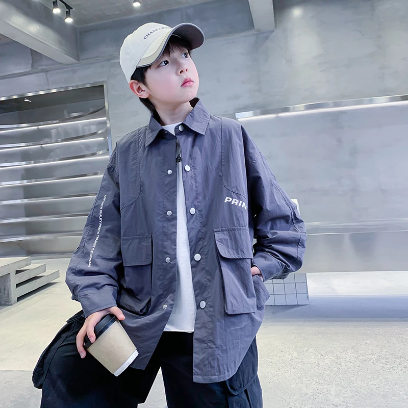 男童春秋韩范长袖酷帅衬衫外套2025新款儿童男孩春装痞帅宽松衬衣
