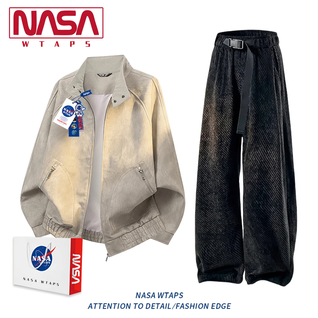 NASA WTAPS日系复古夹克套装男款春秋季高级感休闲上衣长裤两件套