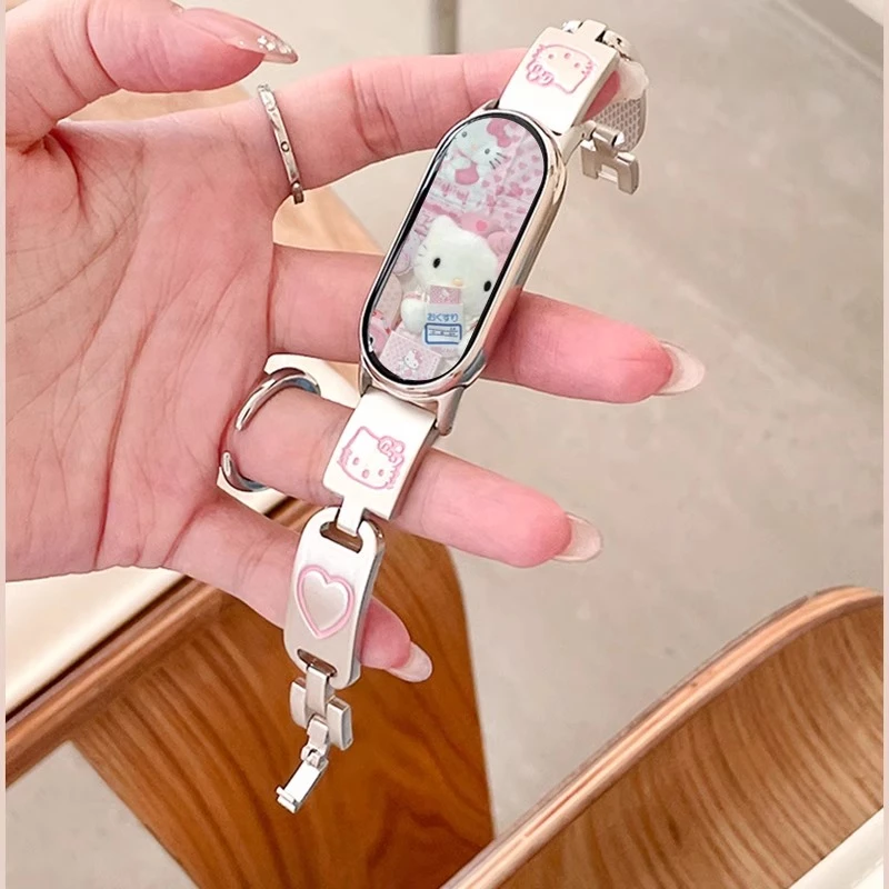 适用于小米手环10表带爱心kt猫金属腕带小米9女款表链可爱ins镶钻