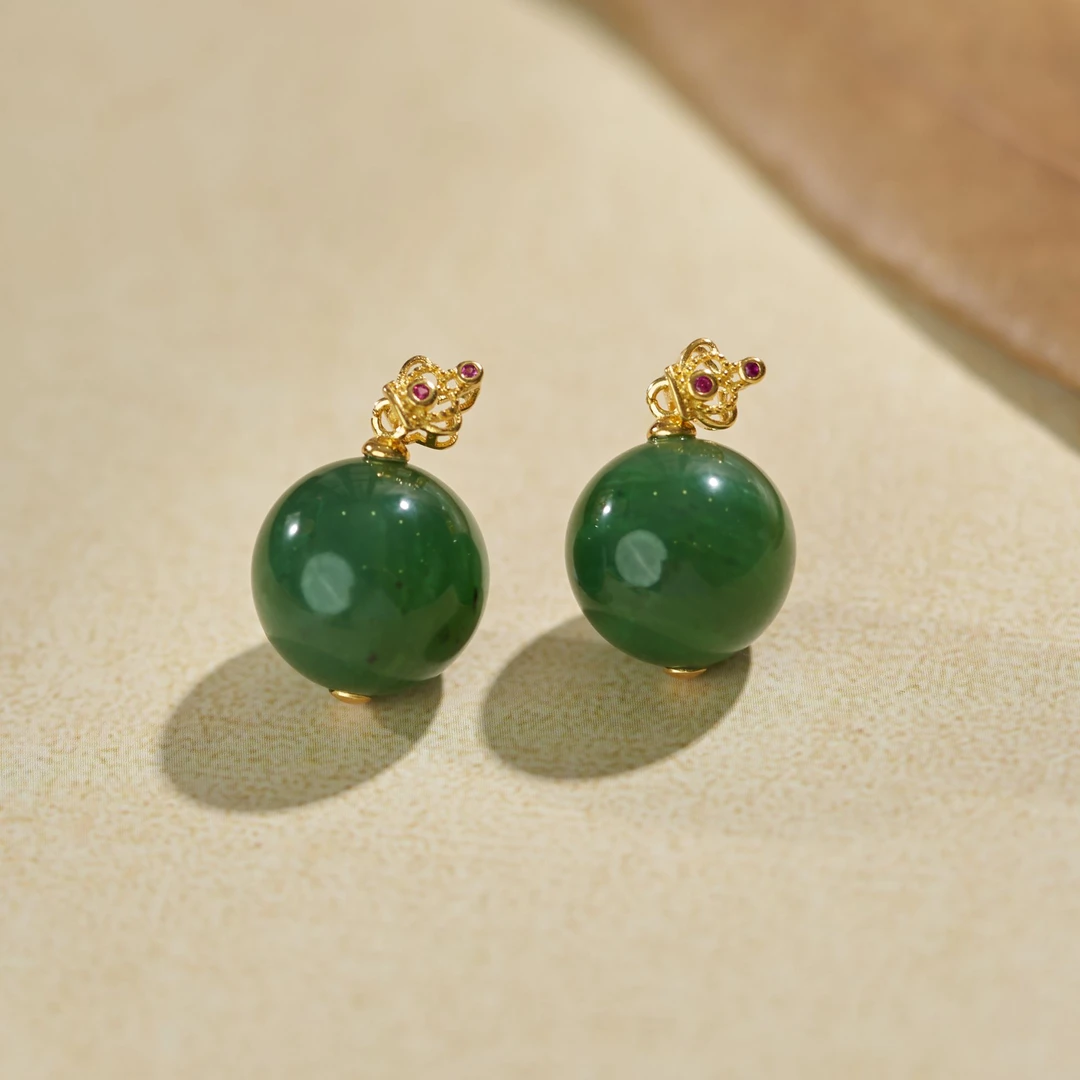 【新疆溯源】925银和田玉圆珠吊坠-约13mm 多样性发其一B040295