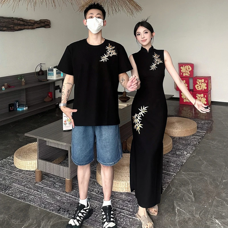高级感情侣装新中式改良旗袍连衣裙女夏新款国风刺绣长裙平时可穿