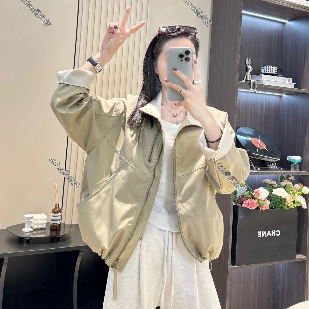 韩版双拉链立领冲锋衣外套女2025春秋季新款宽松休闲百搭短款上衣
