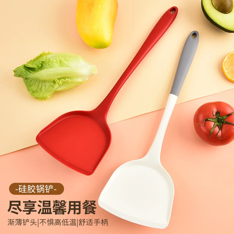 食品级硅胶铲子红色长柄专用锅铲耐高温硅胶铲子家用厨房炒菜铲