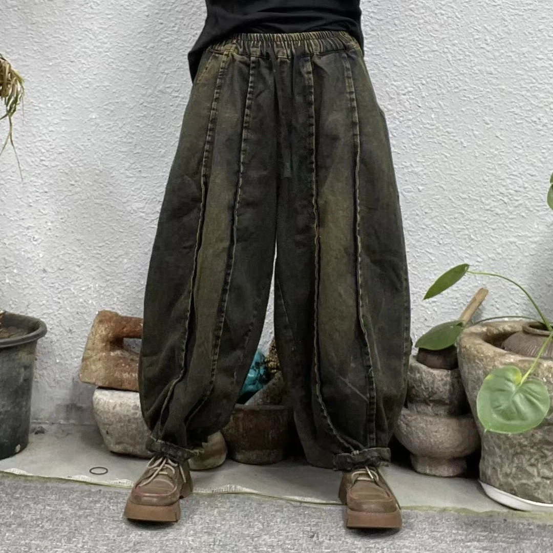 2509深蓝炒咖外走线12片南瓜牛仔裤（长92臀围134脚口42