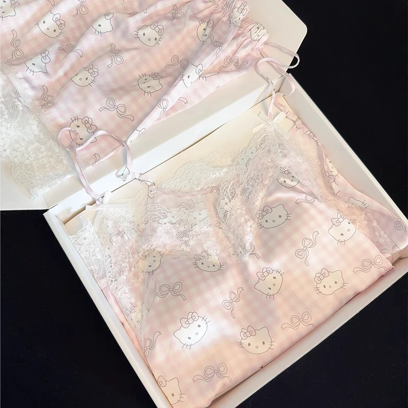 kitty芭蕾日记吊带少女感睡衣女带胸垫纯欲可爱凉感冰丝家居服