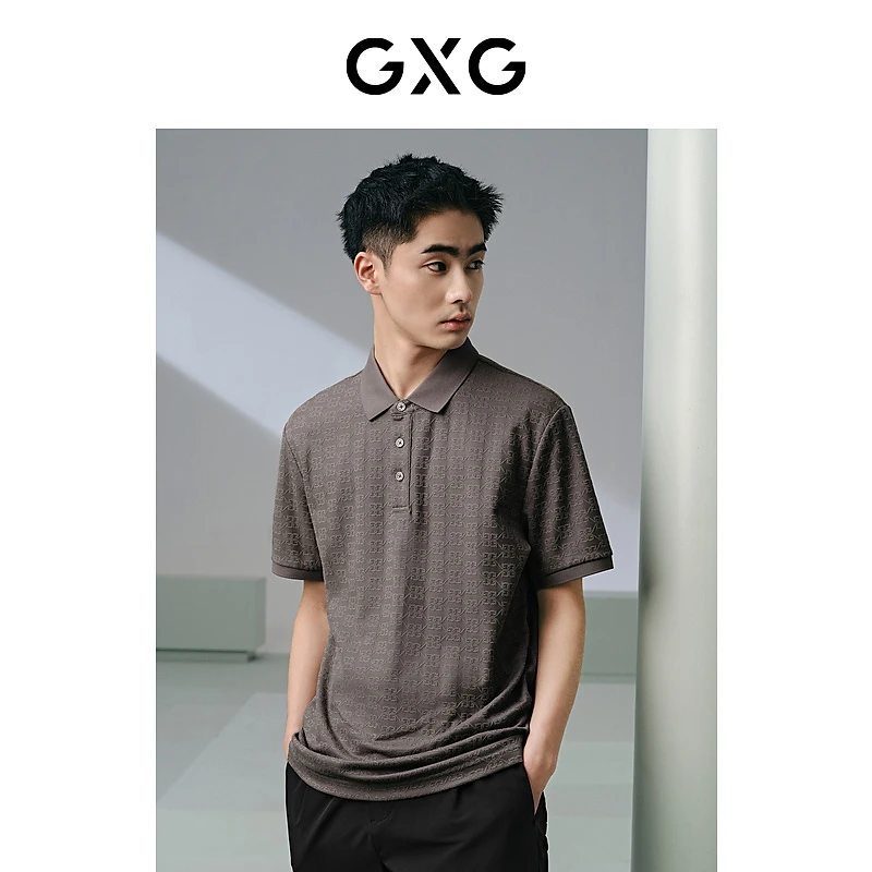 GXG男装 暗纹老花满印polo衫男短袖polo衫24夏季新品#G24D242020