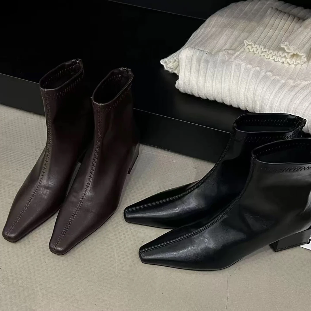 韩系百搭！软软方头短靴女小个子马丁靴女3335/A2