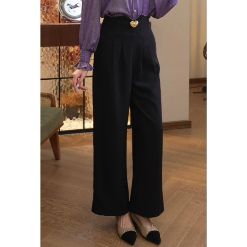 唐熹2025年新款【X-C361】法式高级小众黑色垂感百搭高腰直筒裤子女