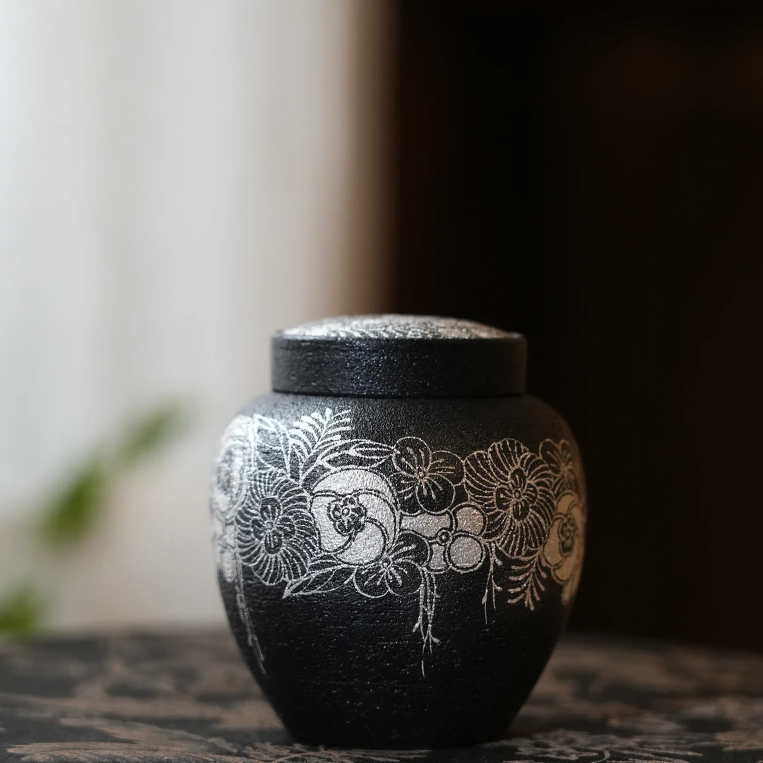 【雲梦】银彩山茶花醒茶罐