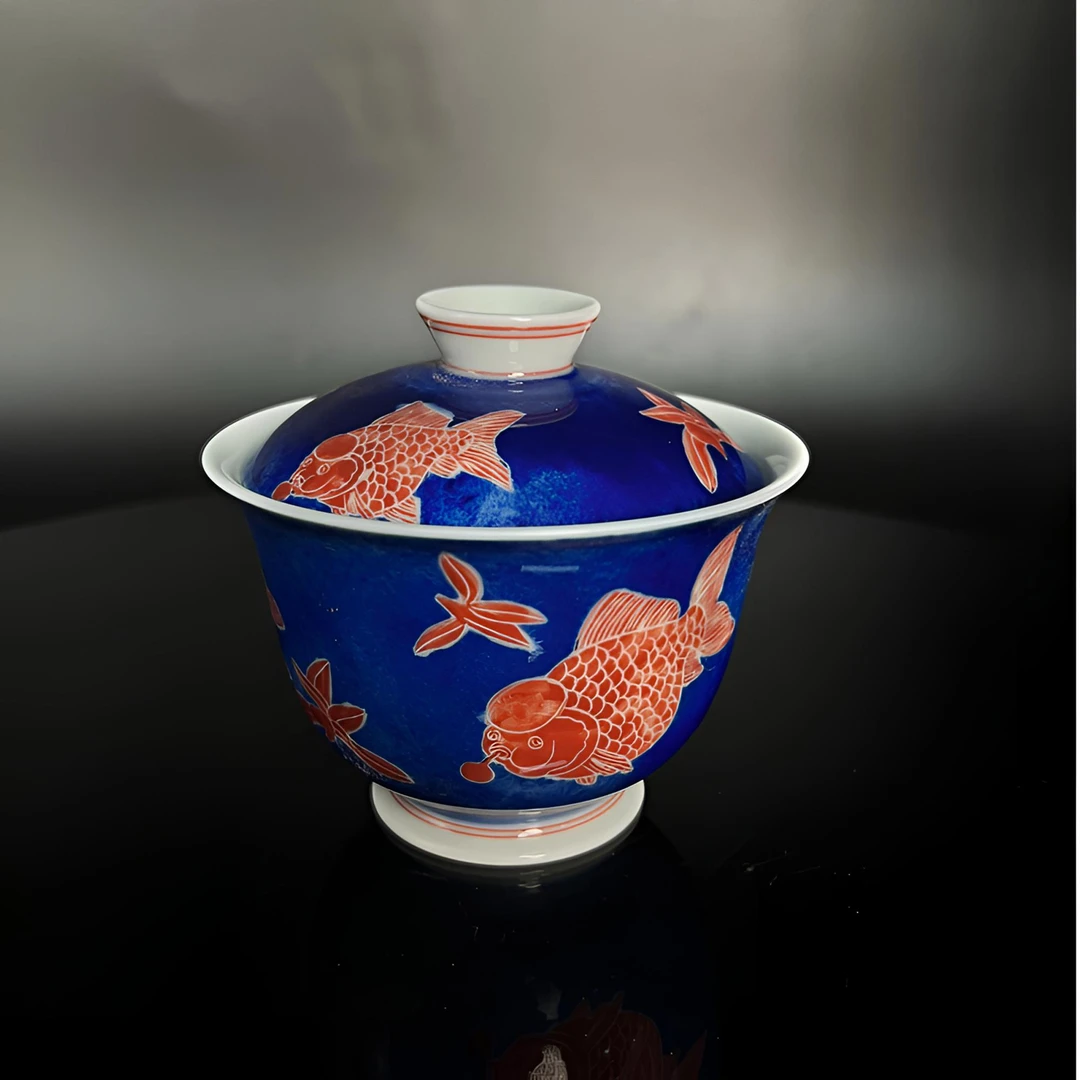 L07 蓝寿鱼盖碗 LDW232589