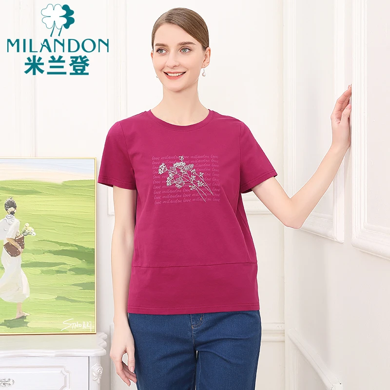 MILANDON/米兰登夏季短袖圆领女士T恤薄款印花上衣透气DP2T1111