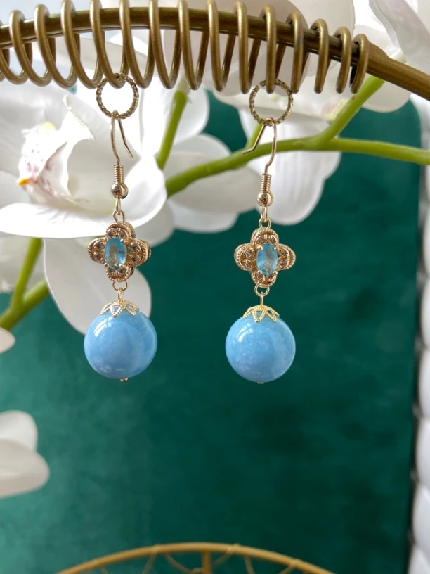 海蓝宝蓝钻四叶草配件耳饰