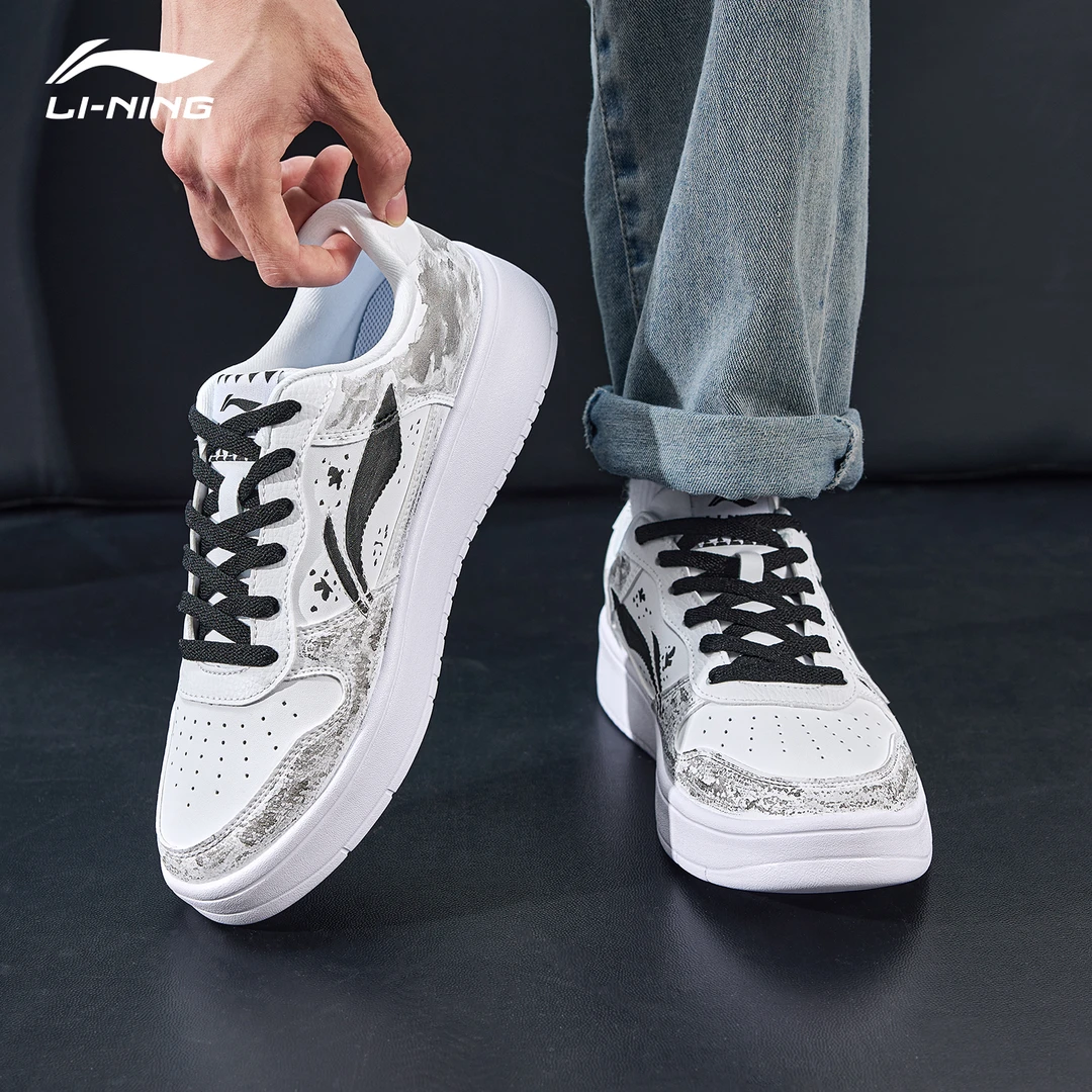 【定制球鞋】李宁浮舟板鞋男鞋水墨蝴蝶夏季新款手绘创意休闲小白鞋
