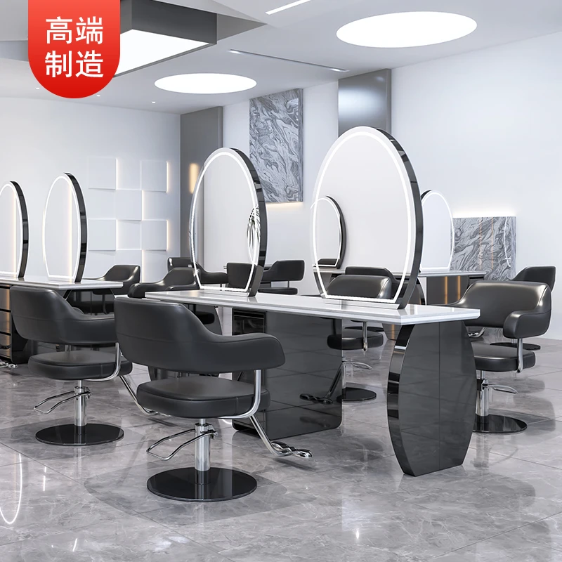 网红理发店镜台剪发烫染桌带柜大理石一体高端发廊专用美发店镜子