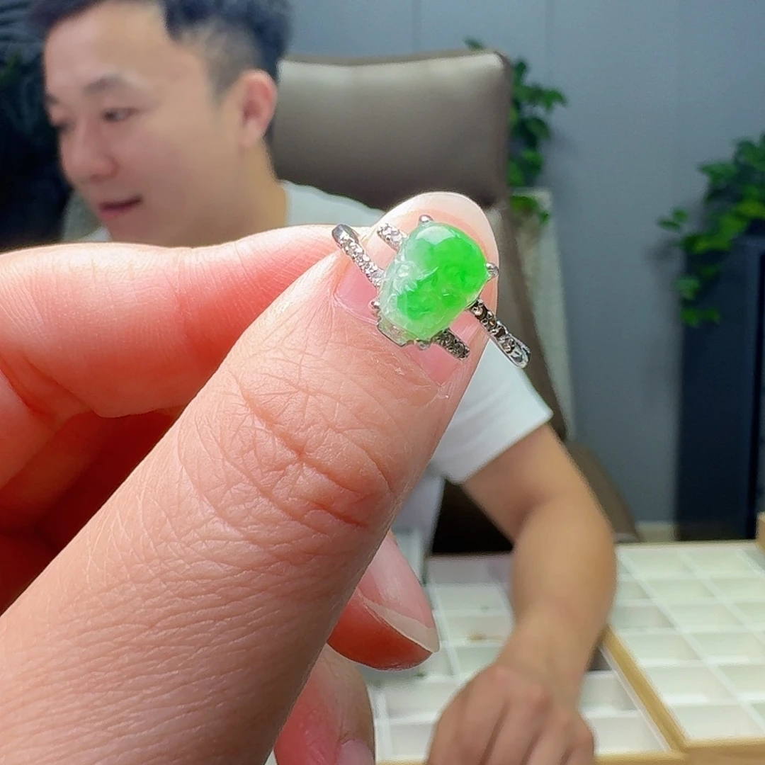 翡翠银S925镶嵌戒指天然微瑕