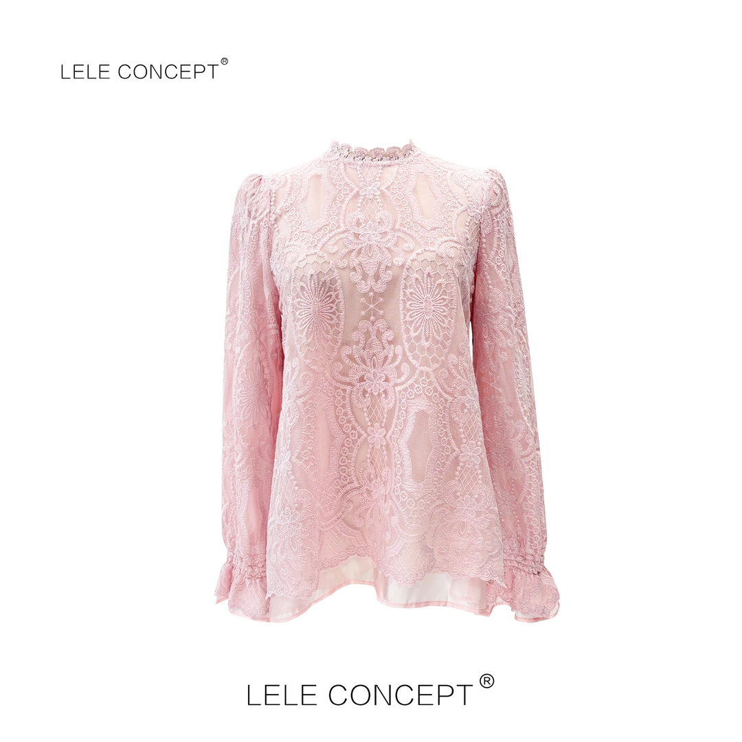 LELE CONCEPT丨【超】法式气质优雅款半领收袖蕾丝上衣S0709