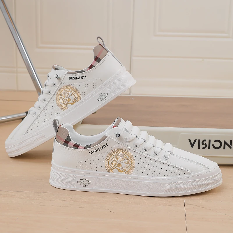DUSHALOYI 真皮时尚轻奢百搭休闲板鞋耐磨透气夏季潮流（9111）白色