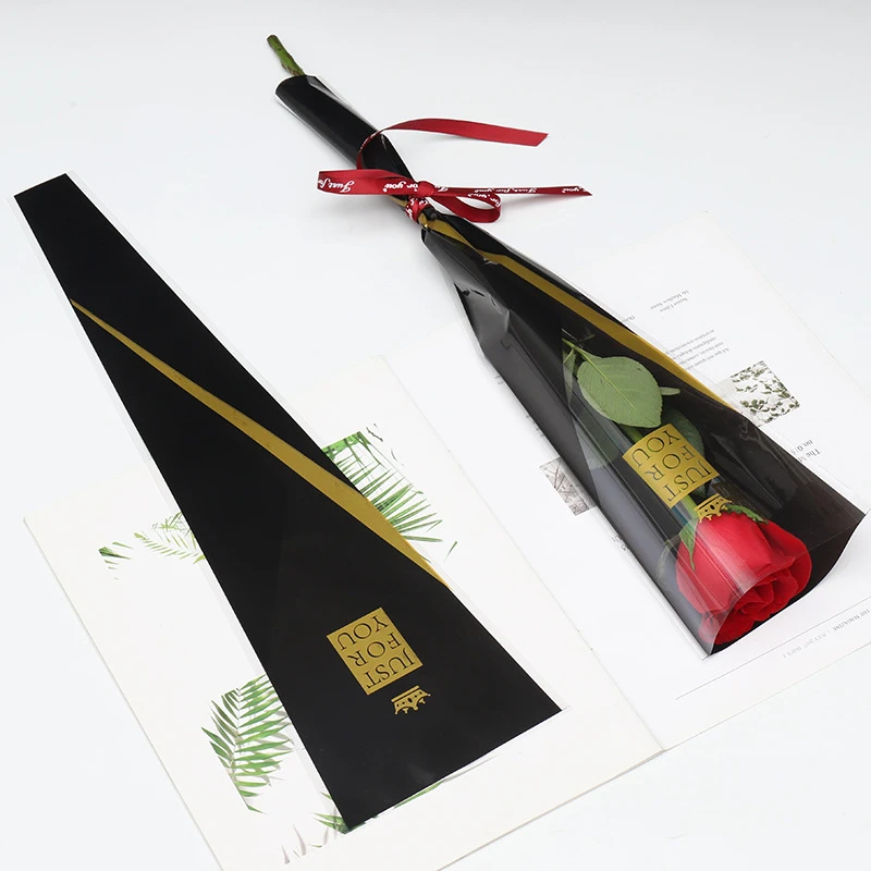 花店花艺鲜花包装材料皇冠三角袋透明单支玫瑰花束包装袋